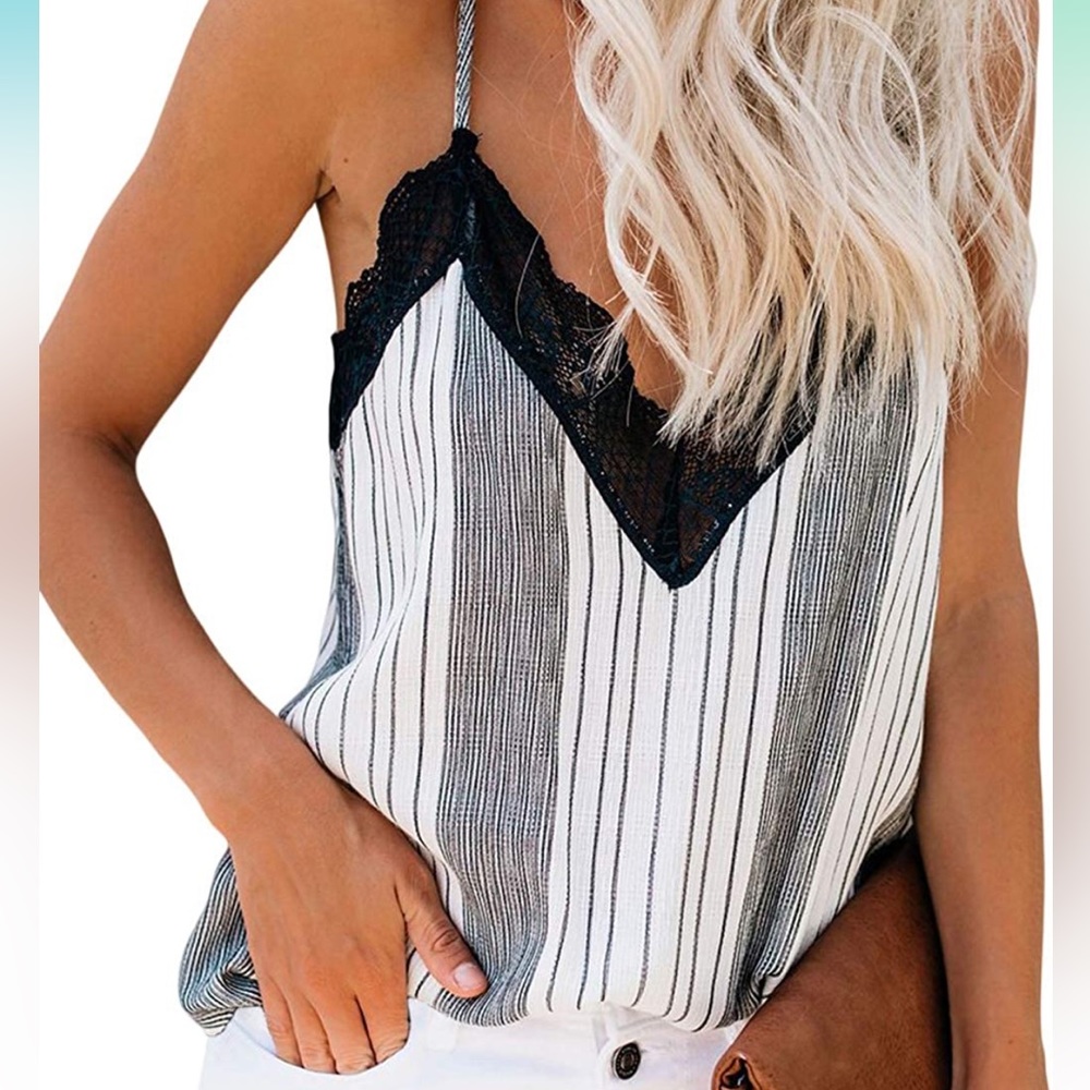 Vneck lace strappy top